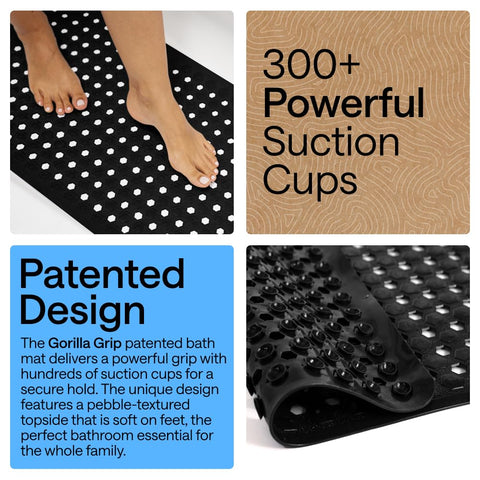 GORILLA GRIP bath mat drainage holes enable quick water flow.