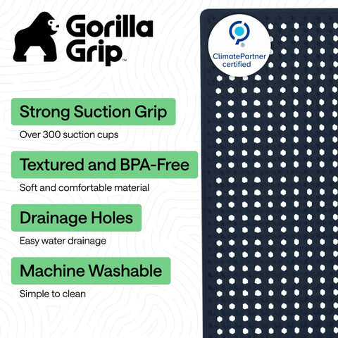 GORILLA GRIP bath mat with drainage holes enabling quick water flow underfoot