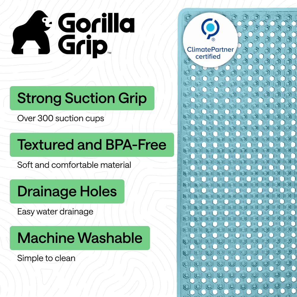 GORILLA GRIP bath mat with drainage holes for quick water flow