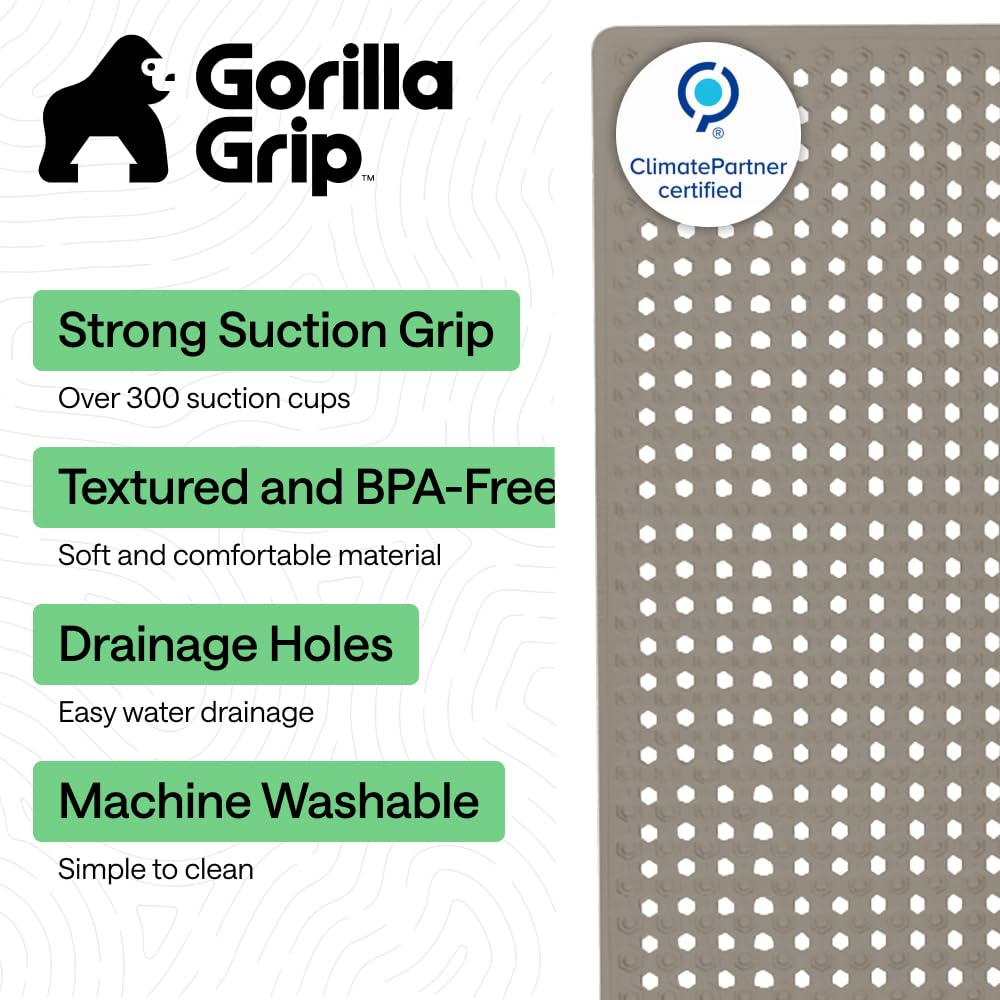 GORILLA GRIP bath mat with drain holes to prevent water pooling