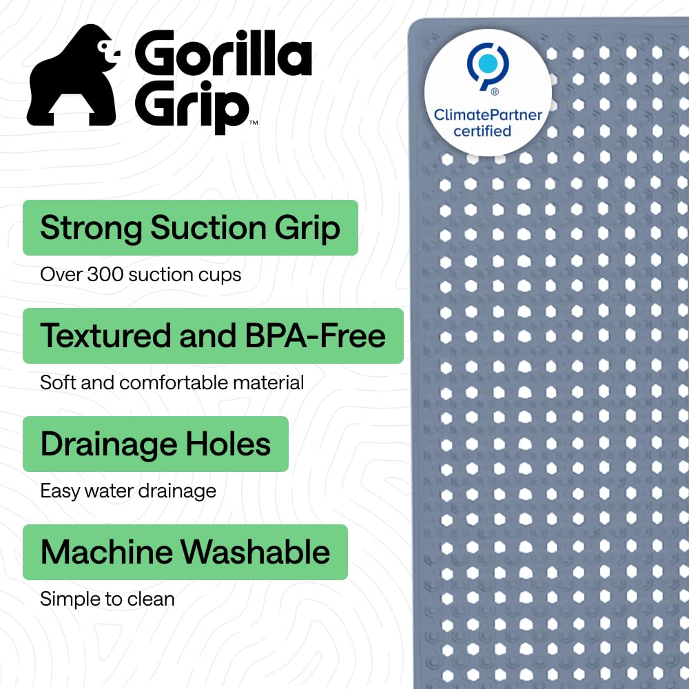 GORILLA GRIP drainage holes prevent water pooling underfoot for quick drying.