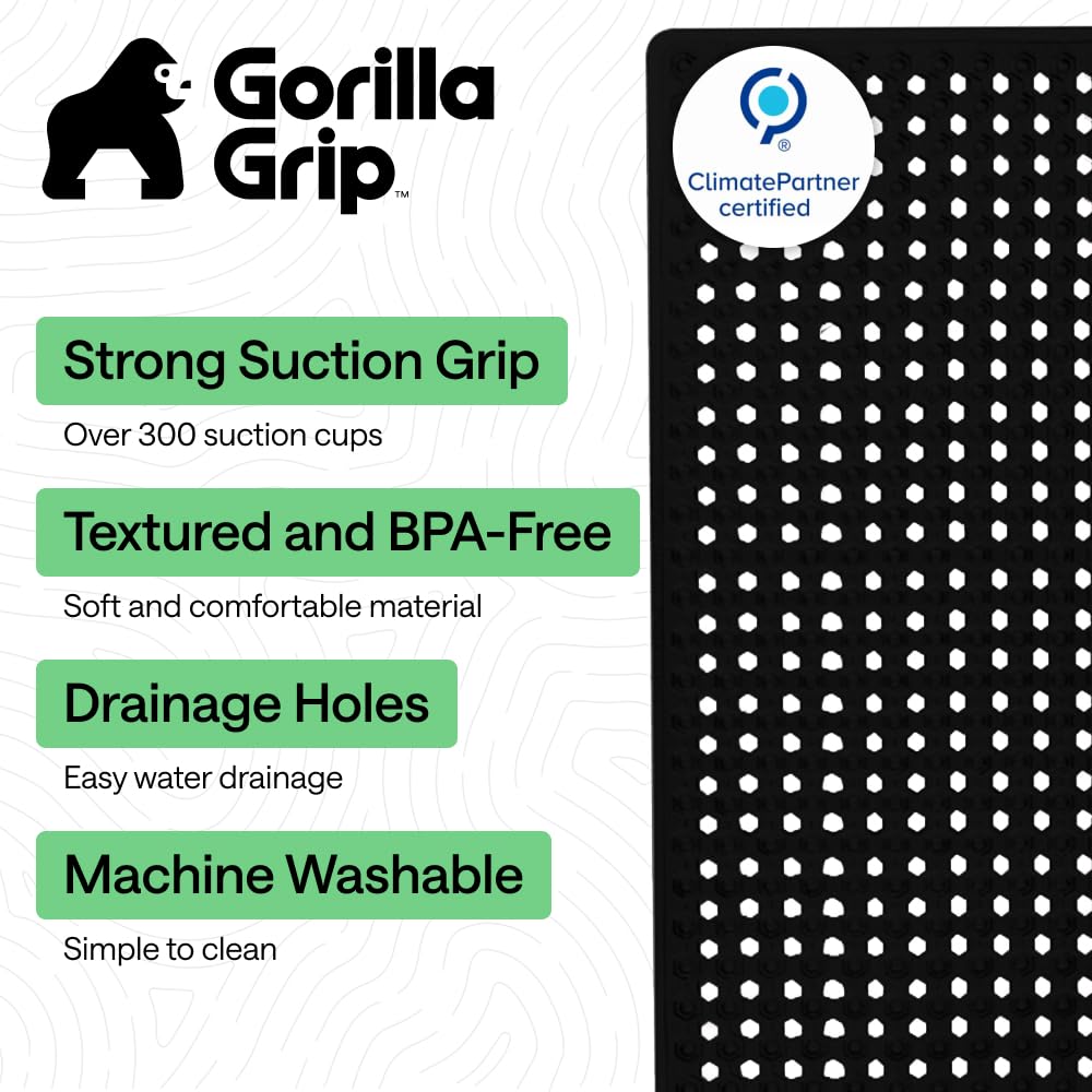 GORILLA GRIP bath mat hex texture top side offers soft pebble feel.