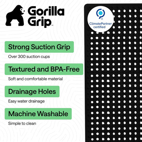 GORILLA GRIP bath mat hex texture top side offers soft pebble feel.