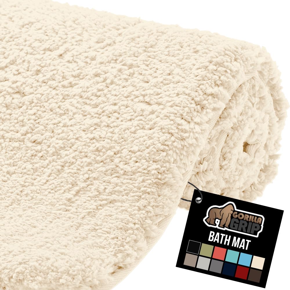 Gorilla Grip Bath Rug 30x20 Ivory soft microfiber for cozy feet after baths.