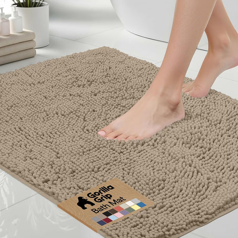 Gorilla Grip bath rug 30x20 with plush chenille for soft, absorbent footing after showers