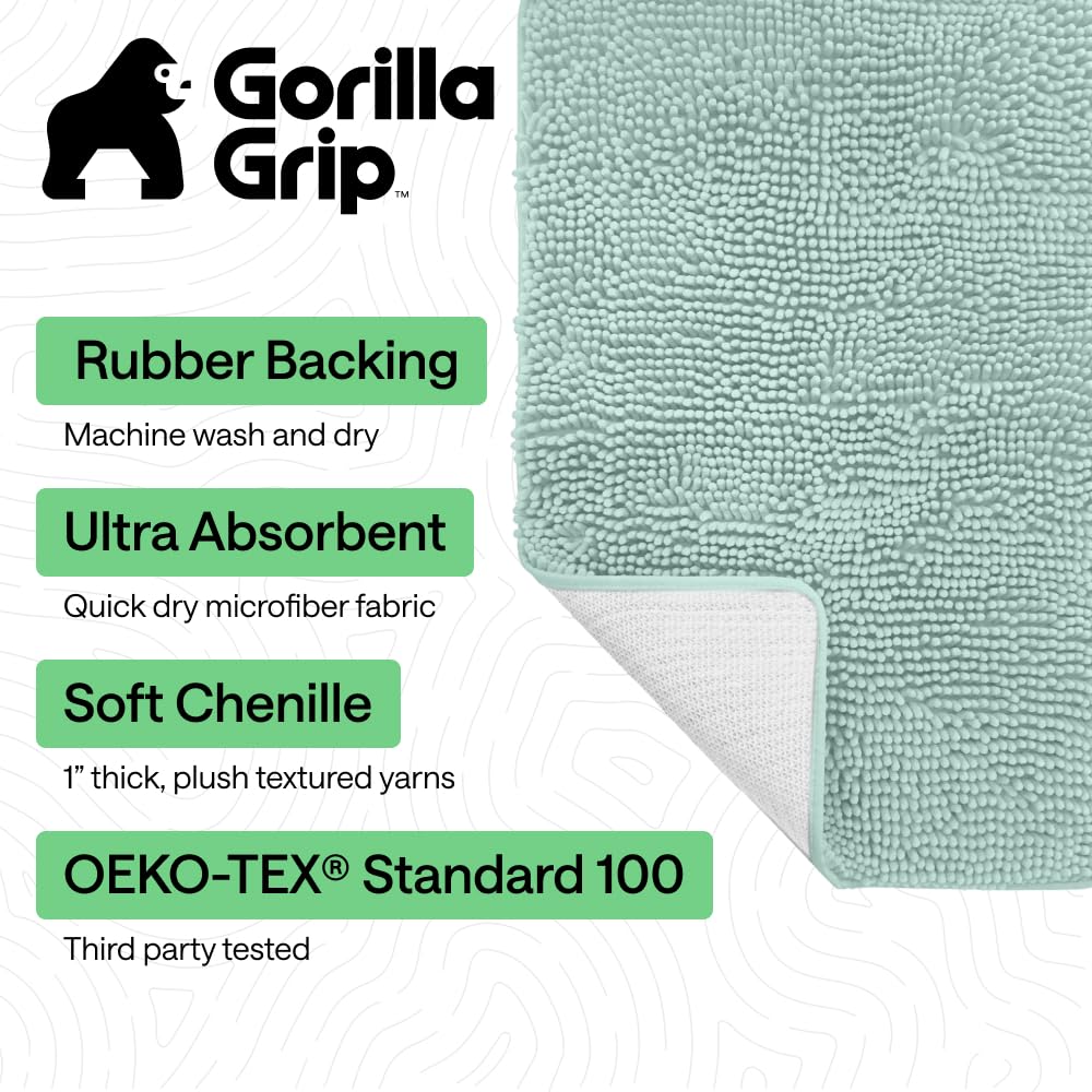 Gorilla Grip seablue rug with highly absorbent pile for moisture pickup.