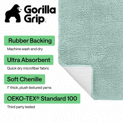 Gorilla Grip seablue rug with highly absorbent pile for moisture pickup.