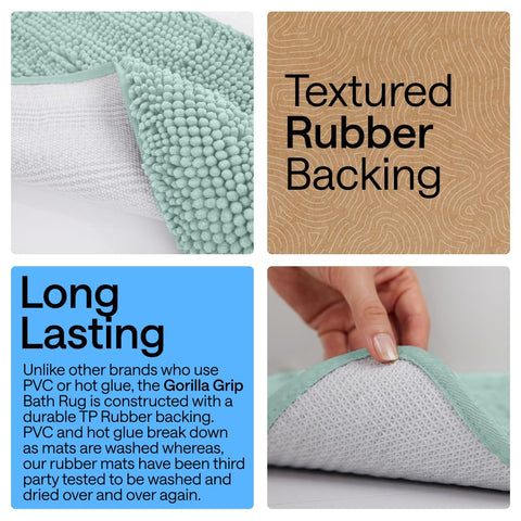 Gorilla Grip seablue rug with textured backing for stable placement.