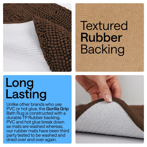 GORILLA GRIP bath rug 30x20 textured-backing, reliable grip on wet surfaces.