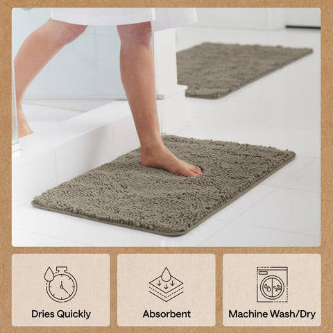 Gorilla Grip latte rug is machine washable for easy care and long-lasting color.