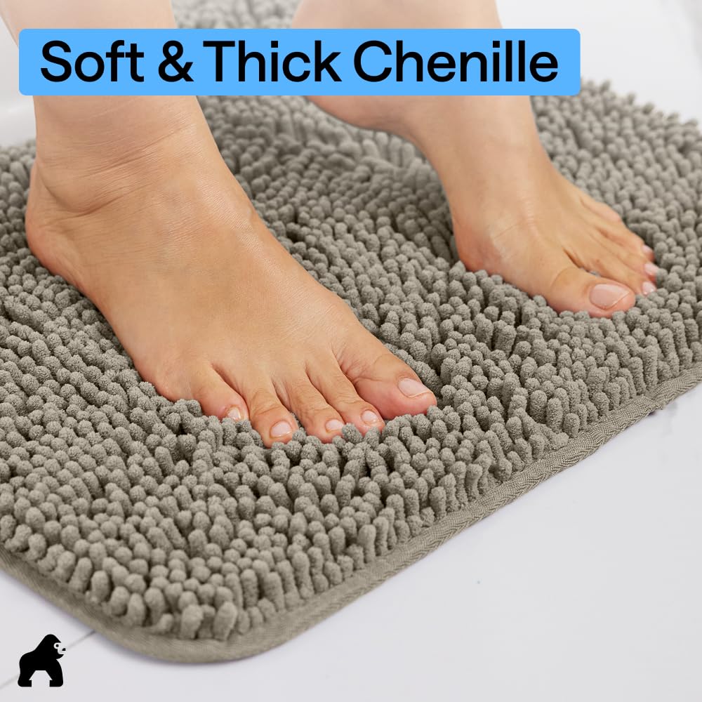 Gorilla Grip bath rug latte rubber backing provides non-slip stability on smooth floors.