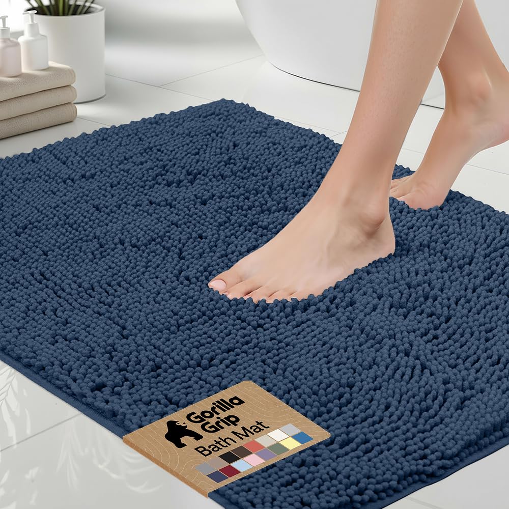 GORILLA GRIP bath rug 36x24 navy blue with plush chenille for warm, absorbent use