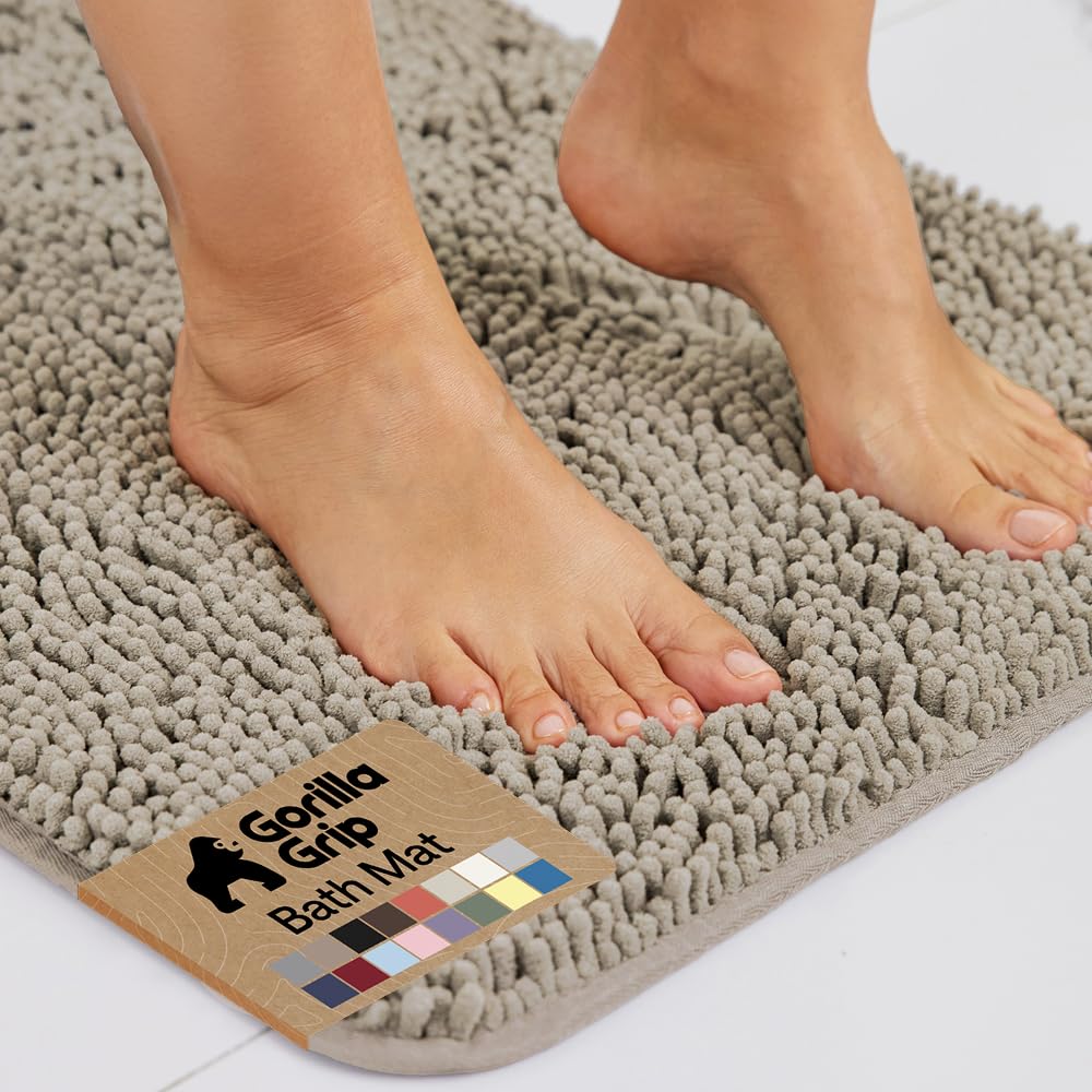 GORILLA GRIP bath rug 36x24 inches with plush chenille close-up softening feet after shower
