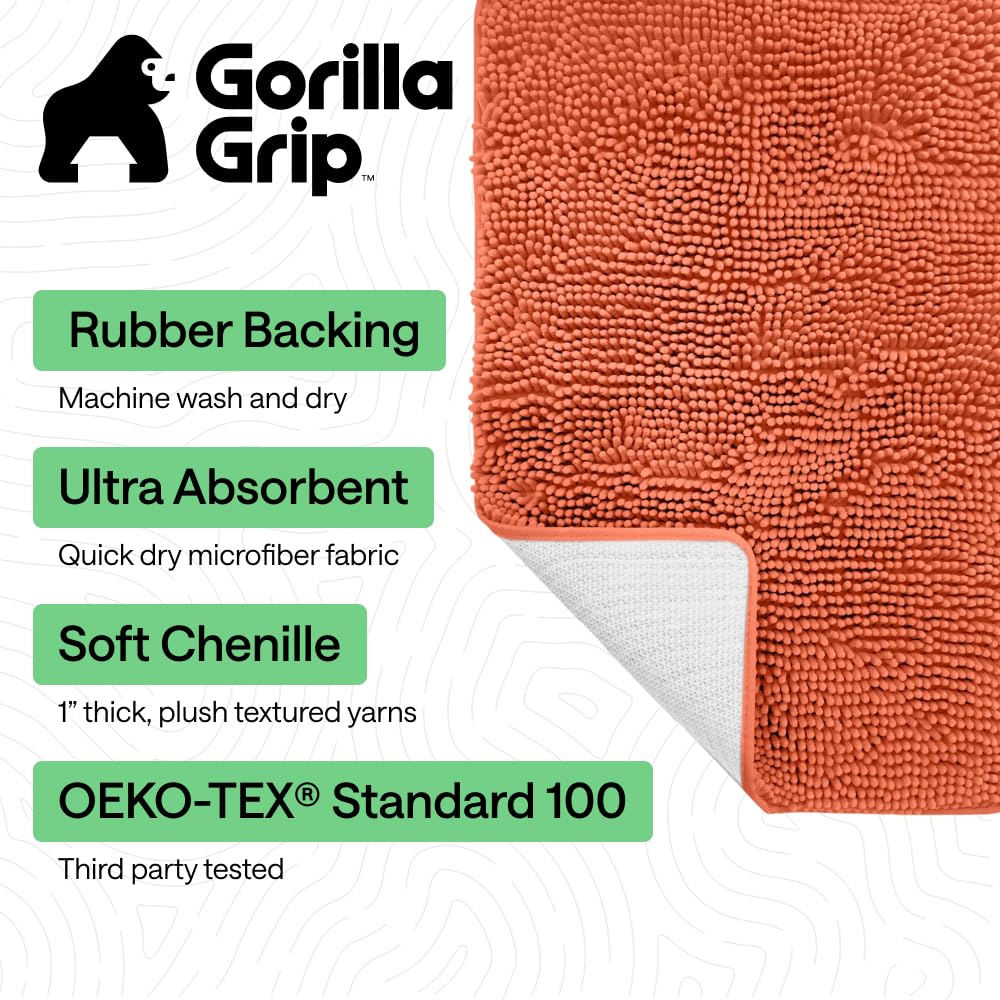 GORILLA GRIP rug with dense absorbent pile keeps floors drier after showers.