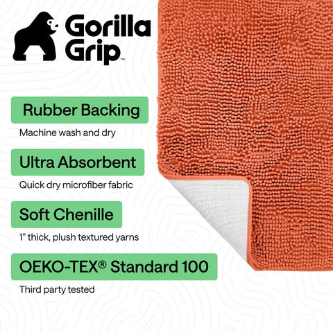 GORILLA GRIP rug with dense absorbent pile keeps floors drier after showers.