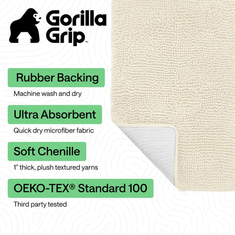 GORILLA GRIP bath rug mat with ultra-absorbent chenille soaks moisture after shower