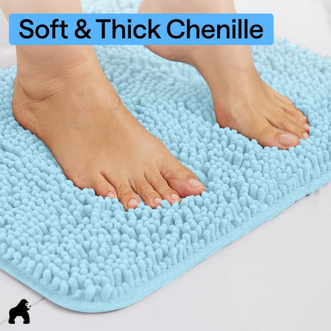 Gorilla Grip bath rug mat with textured TP rubber backing for non-slip security.