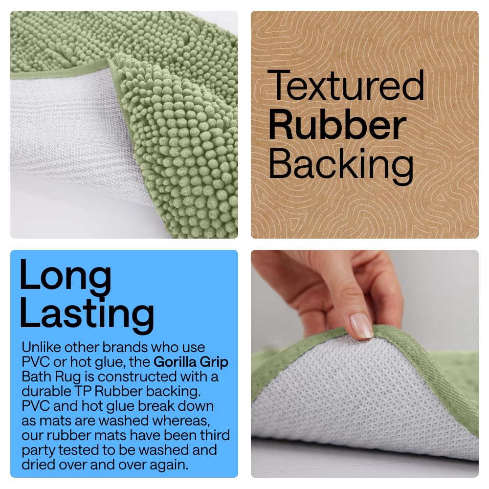 Gorilla Grip chenille bath mat—textured TP rubber backing for durable, non-slip support