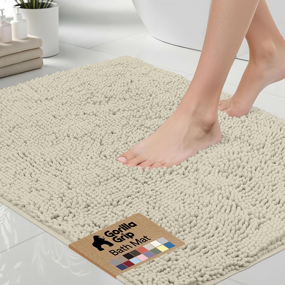 GORILLA GRIP bath rug mat 36x24 front view with plush chenille for warm feet and moisture control