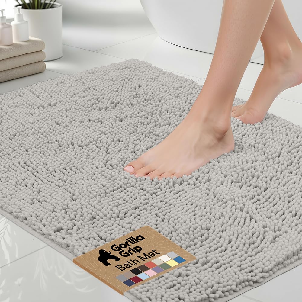 GORILLA GRIP bath rug mat 36x24 with soft chenille plush keeps feet warm.