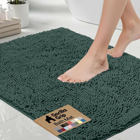 Gorilla Grip bath rug 36x24 with soft chenille for warm, cozy feet after showers.