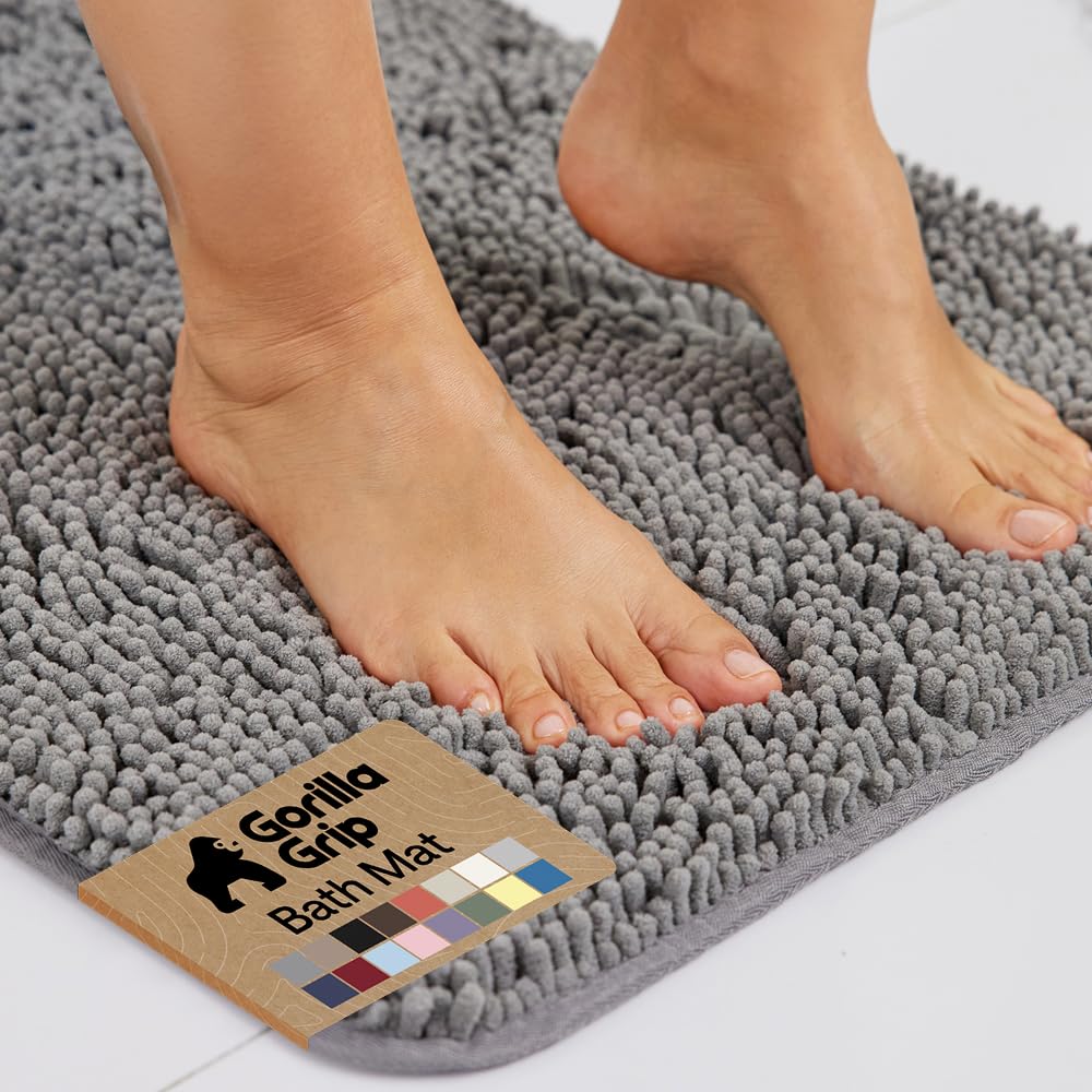 Gorilla Grip bath rug mat 36x24 close-up of plush chenille for cozy feet
