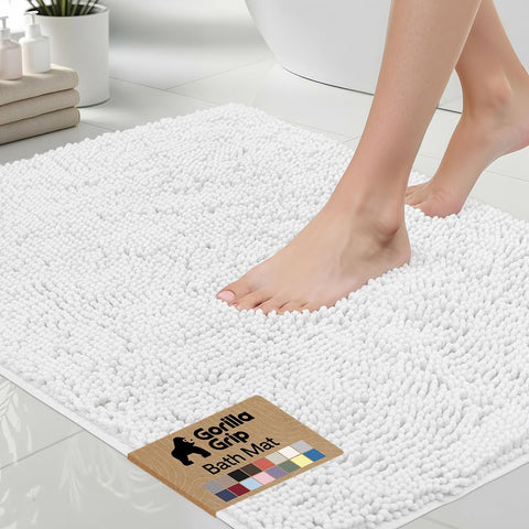 GORILLA GRIP bath rug mat 36x24 offers plush chenille for warm, soft feet