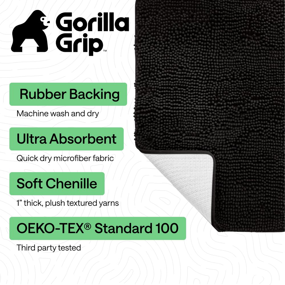 Close-up of absorbent chenille pile on GORILLA GRIP bath rug mat 42x24