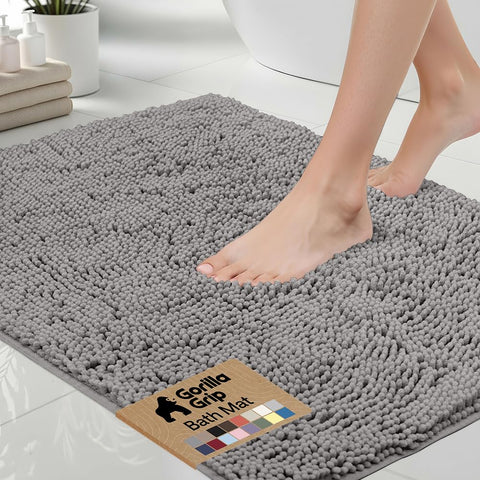 GORILLA GRIP bath rug mat close-up shows thick chenille for warm, soft feet.