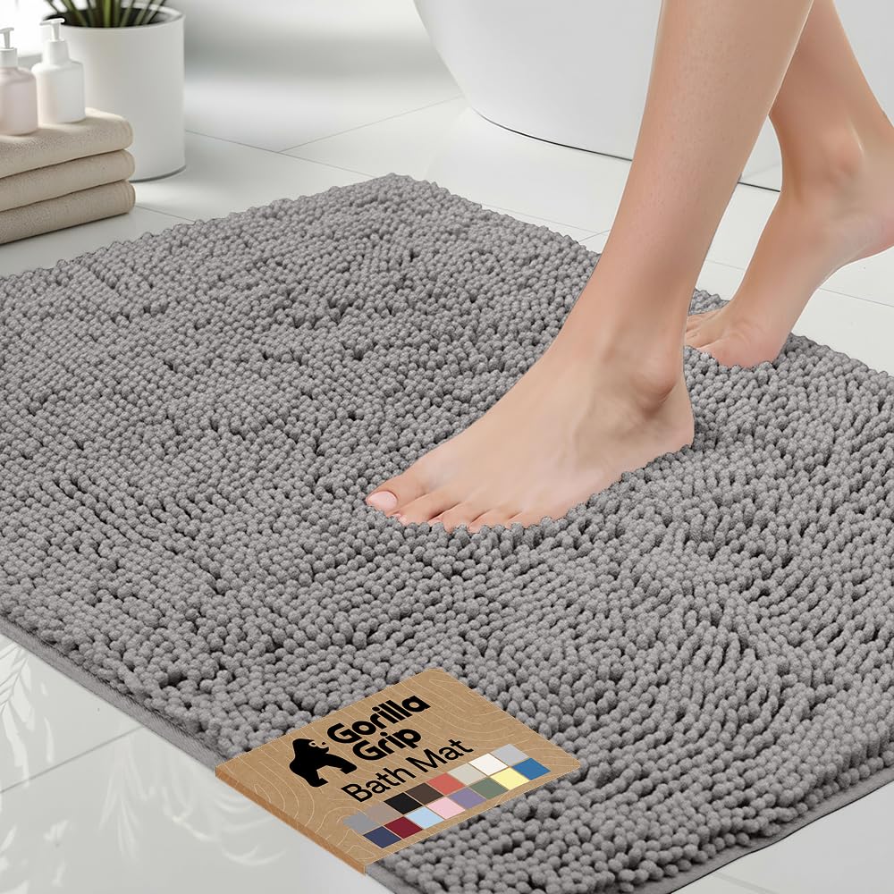 GORILLA GRIP bath rug mat soft chenille pile provides warm feet after showers