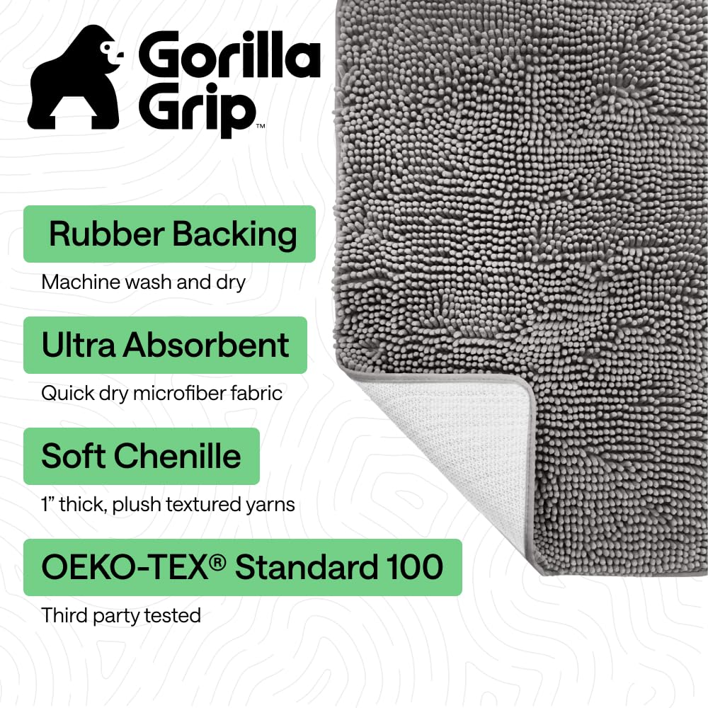 GORILLA GRIP bath rug mat dense pile absorbs moisture to keep floors clean.