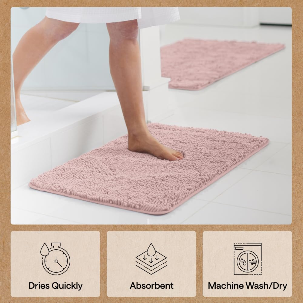 GORILLA GRIP bath rug mat dusty rose shade on bathroom floor