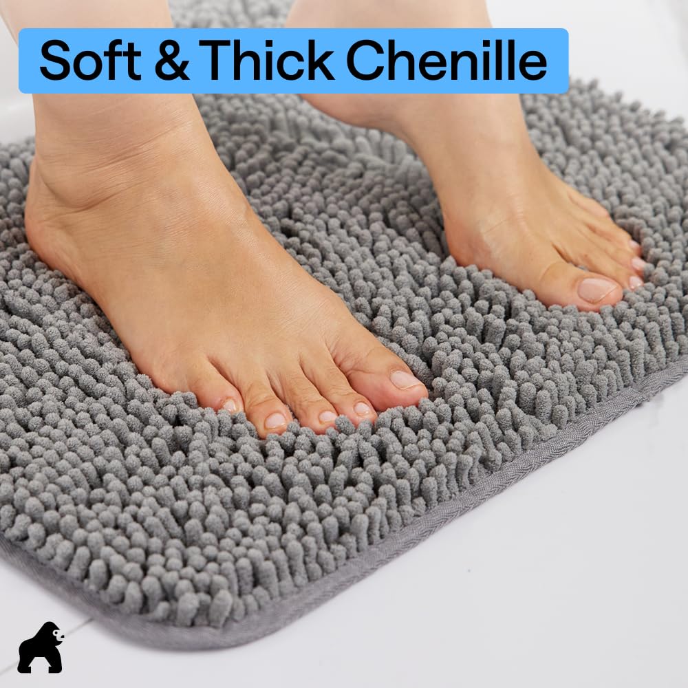 GORILLA GRIP bath rug mat quick-dry microfiber surface for fast water absorption.