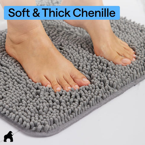 GORILLA GRIP bath rug mat quick-dry microfiber surface for fast water absorption.