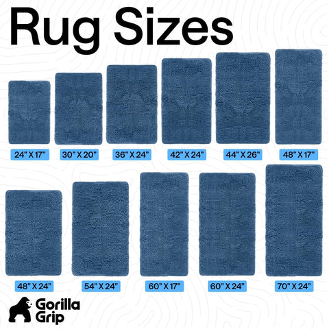 Thick pile protects floors from cold tile and damp feet.