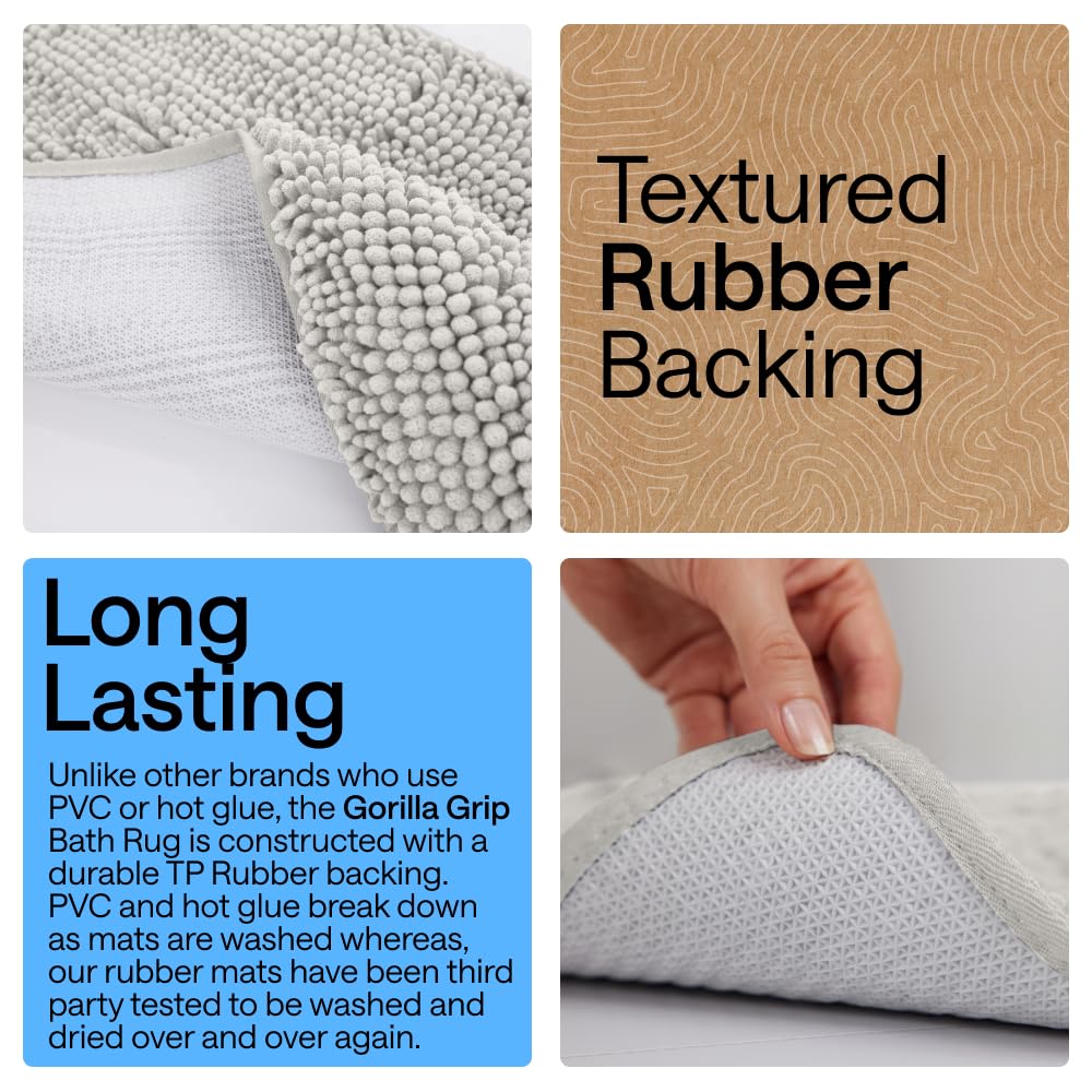 GORILLA GRIP rug features TP rubber backing to stay in place.