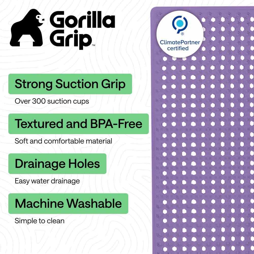GORILLA GRIP bath mat drainage holes promote quick water drainage.