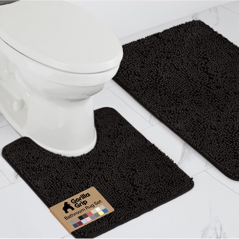 GORILLA GRIP bathroom rug close-up shows plush chenille for warm, comfortable feet