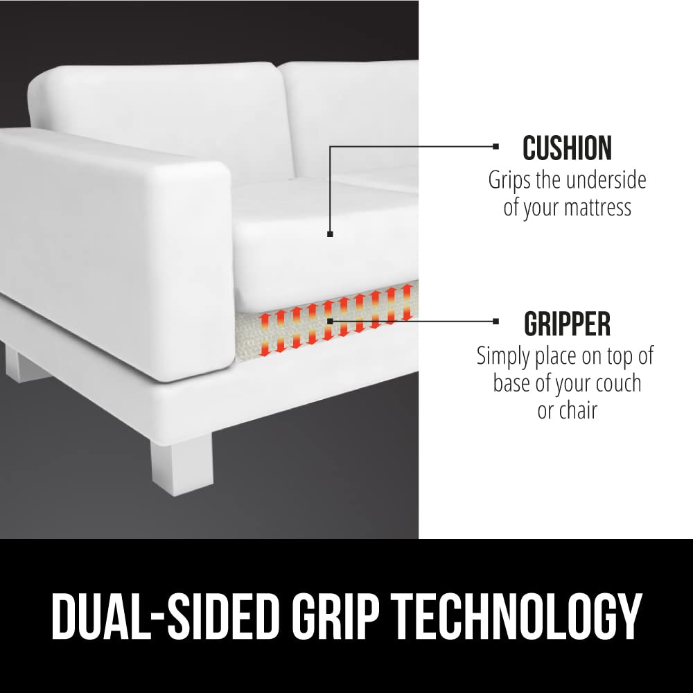 GORILLA GRIP bed gripper closeup shows dual-sided grip to keep mattress from sliding.