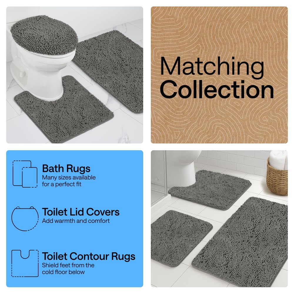 GORILLA GRIP charcoal-bath-rug-decor adds a sleek modern vibe.