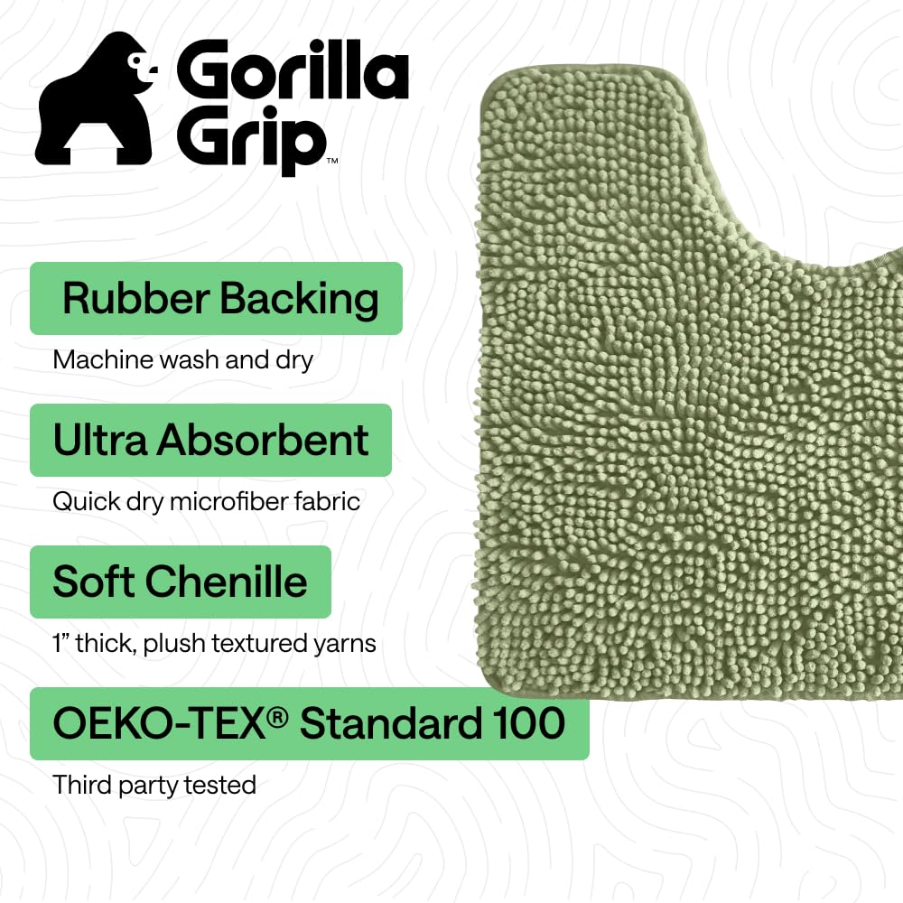 Gorilla Grip bath mat with quick-dry chenille for sage bathroom decor