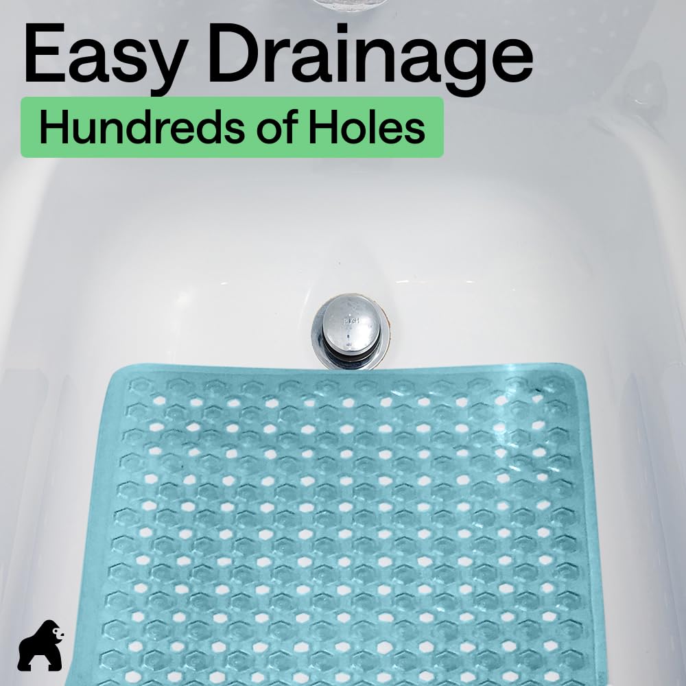 GORILLA GRIP clear turquoise bath mat enhances bathroom decor