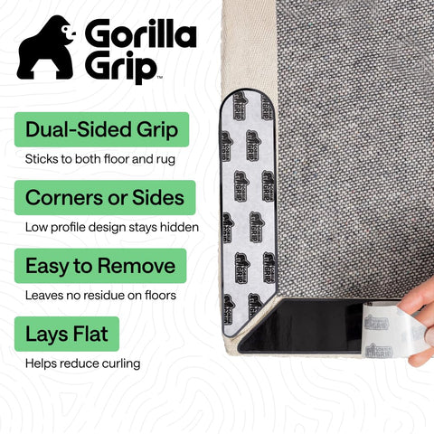 GORILLA GRIP corner anti-curl design grips rug corners to prevent curling