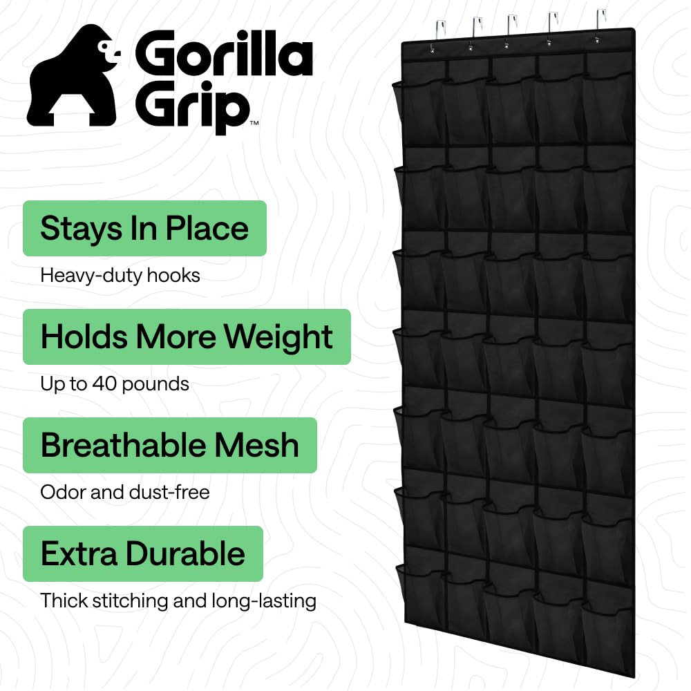 Gorilla Grip door hanger hooks show sturdy, slip-resistant support.