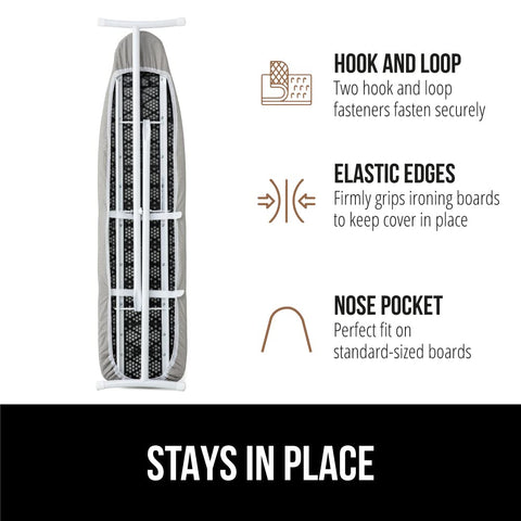GORILLA GRIP elastic edges keep the cover in place on standard boards.