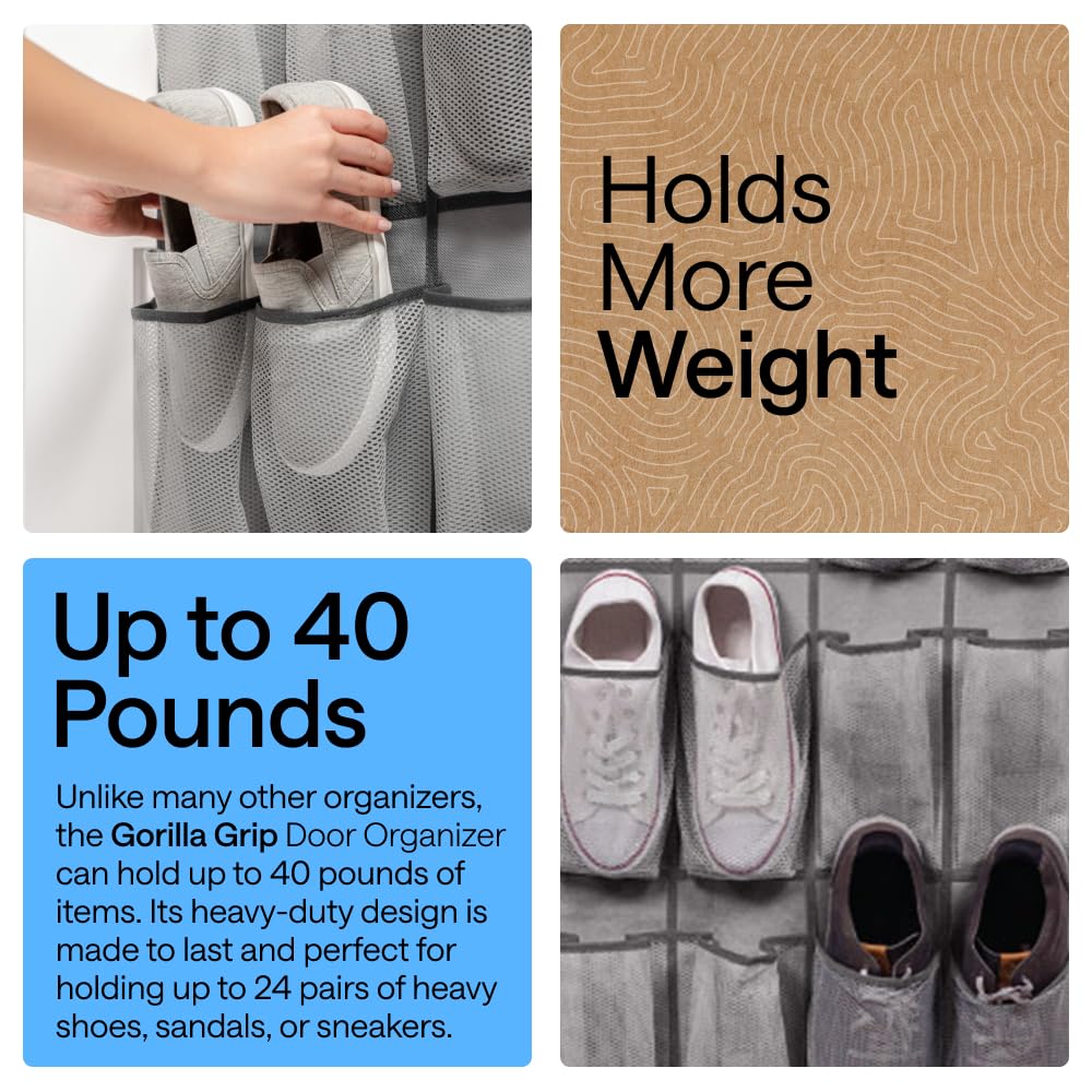 GORILLA GRIP four sturdy hooks grip doors securely without slipping.