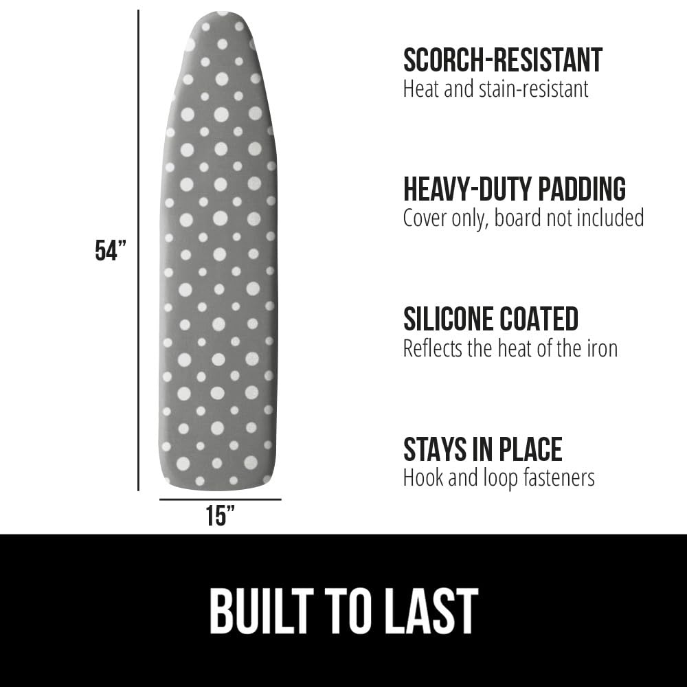 GORILLA GRIP heat-resistant cover endures up to 400°F for safer ironing sessions.