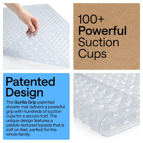 GORILLA GRIP hexagon textured top surface provides soft foot feel and BPA-free safety.