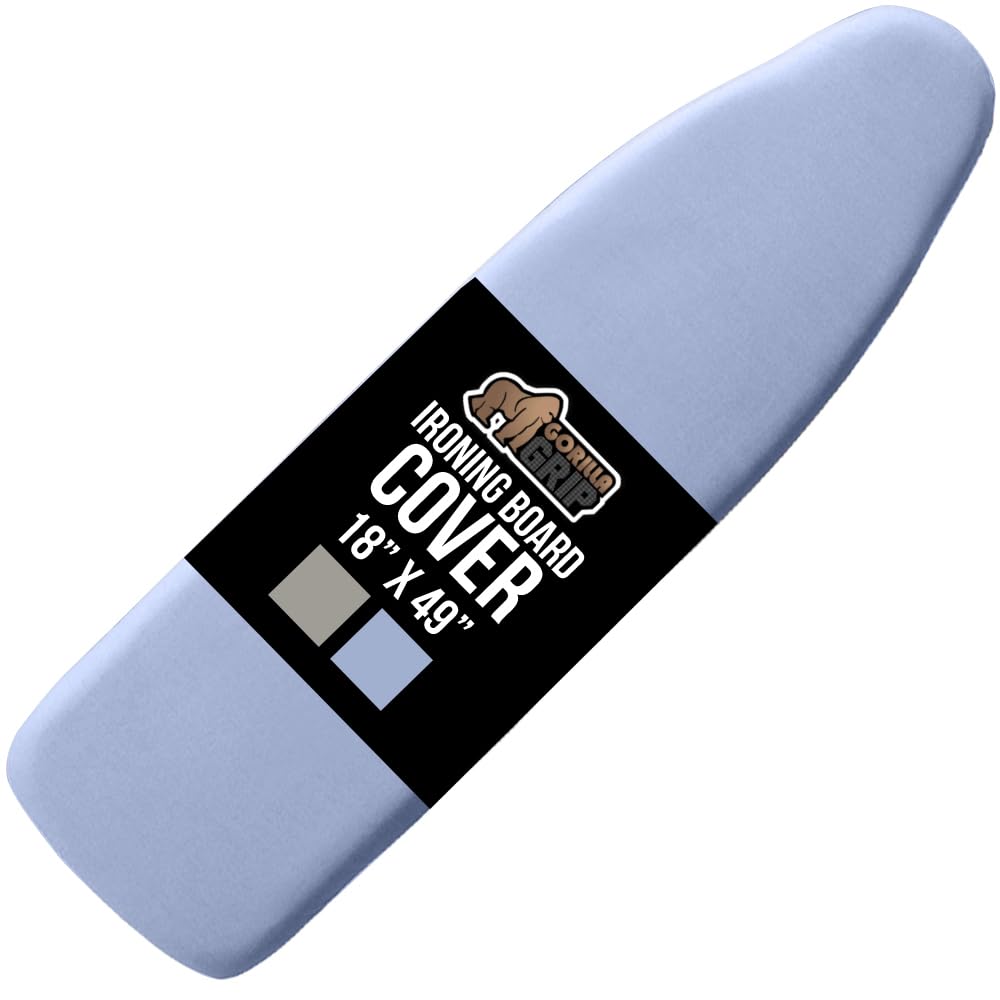 GORILLA GRIP ironing board cover blue close-up shows silicone coating for smoother ironing.
