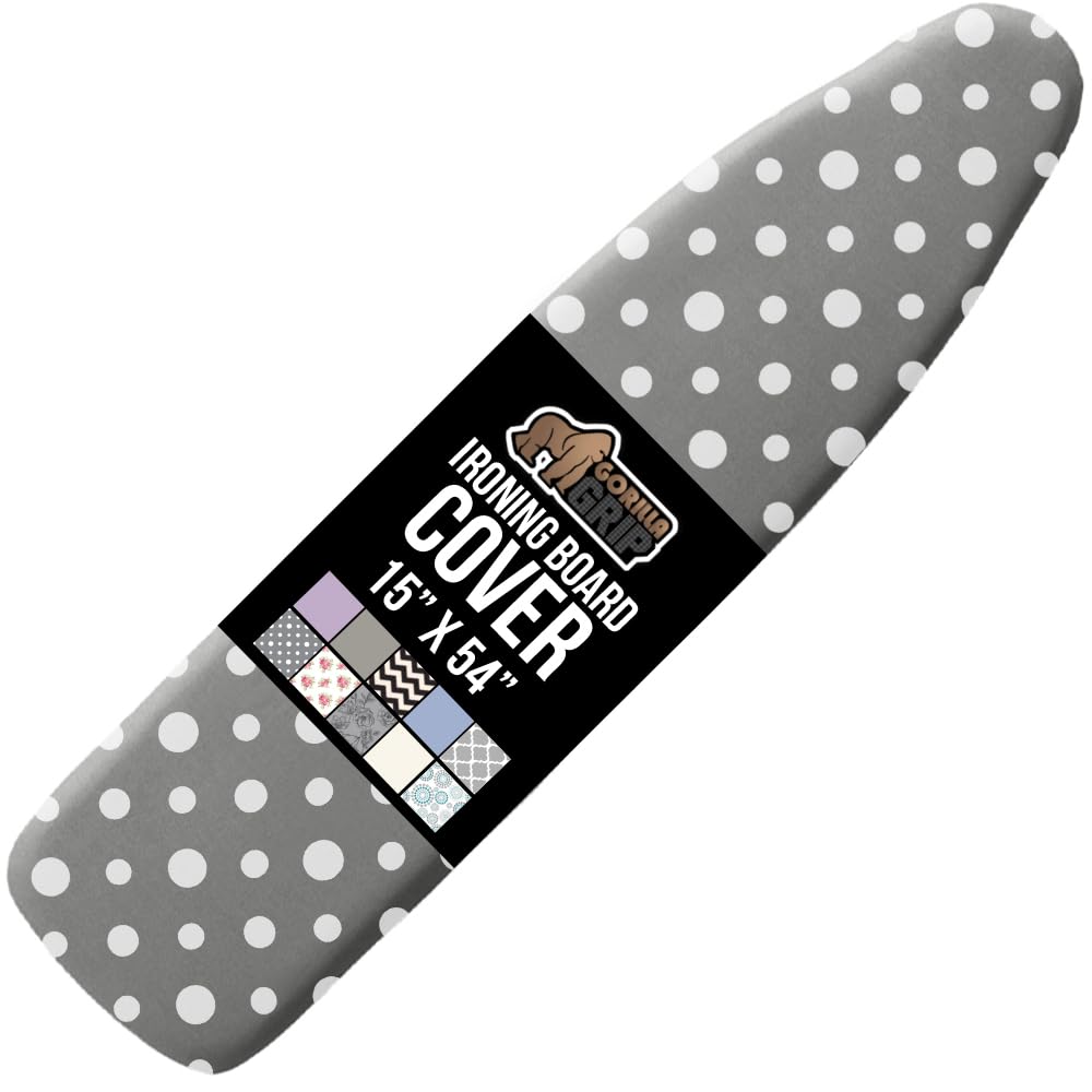GORILLA GRIP ironing board cover with silicone coating reflects heat for faster wrinkle removal.